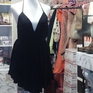 NBD Black Halter Mini Dress with Deep V
